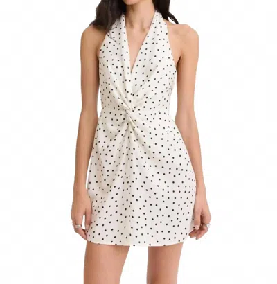 Matthew Bruch Twist Deep V Mini Dress In Cream With Black Polka Dot In White