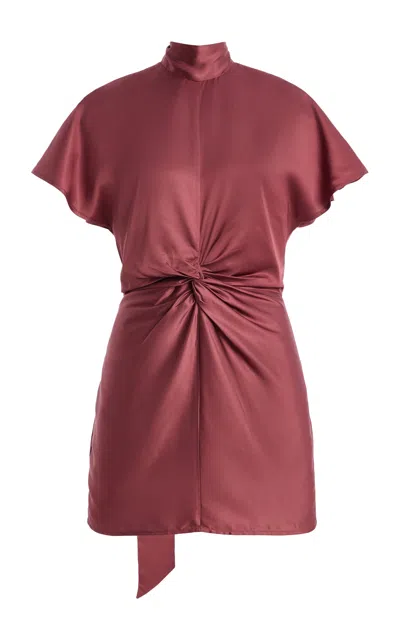Matthew Bruch Twist Scarf Satin Mini Dress In Burgundy