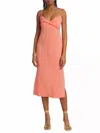 Matthew Bruch Twist Slip Midi Dress In Red Melange Linen In Multi