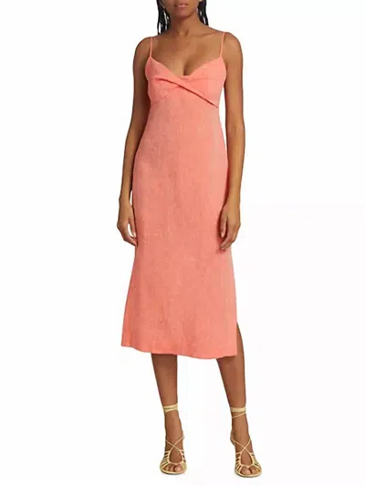 Matthew Bruch Twist Slip Midi Dress In Red Melange Linen In Pink