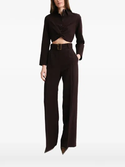 Matthew Bruch Twist-detail Cropped Blouse In Brown