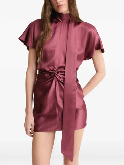 Matthew Bruch Twisted-waist Tie-neck Mini Dress In Burgundy