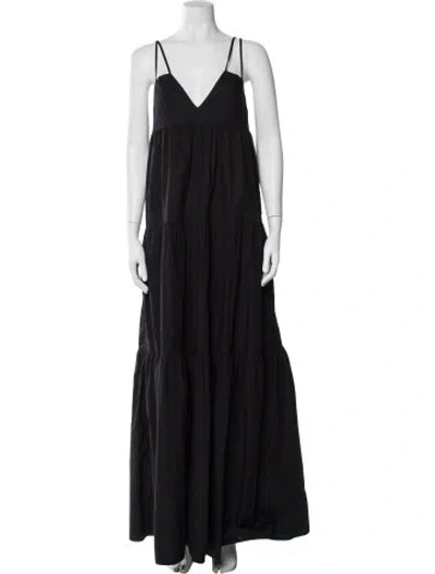 Pre-owned Matthew Bruch V-neck Long Dress In Black