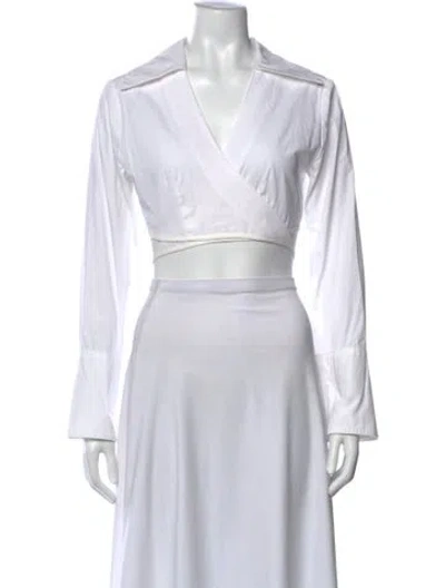 Pre-owned Matthew Bruch V-neck Long Sleeve Crop Top In White