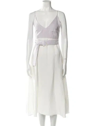 Pre-owned Matthew Bruch V-neck Midi Length Dress W/ Tags In White
