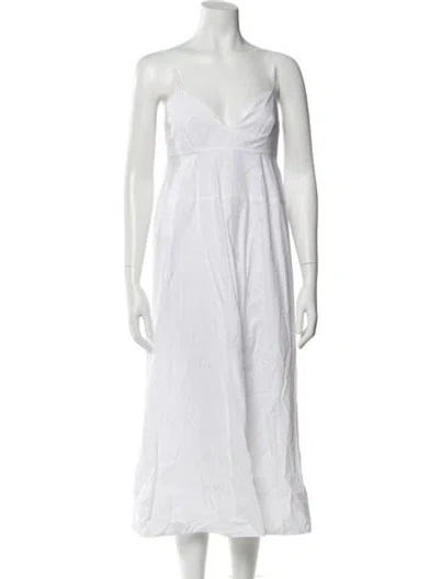 Pre-owned Matthew Bruch V-neck Midi Length Dress In White