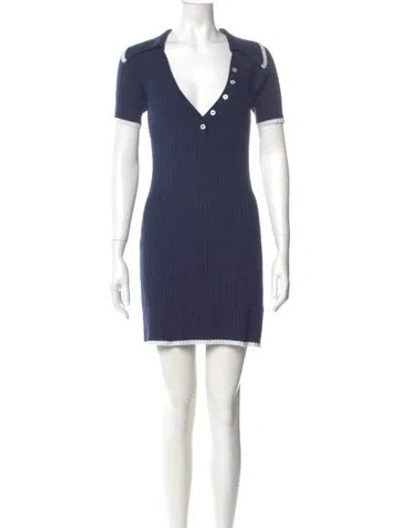 Pre-owned Matthew Bruch V-neck Mini Dress In Blue