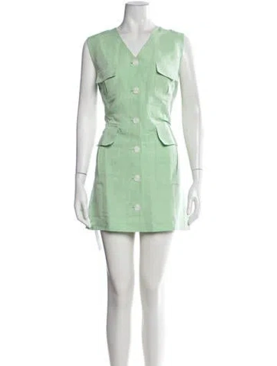 Pre-owned Matthew Bruch V-neck Mini Dress In Green