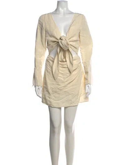 Pre-owned Matthew Bruch V-neck Mini Dress In Neutral
