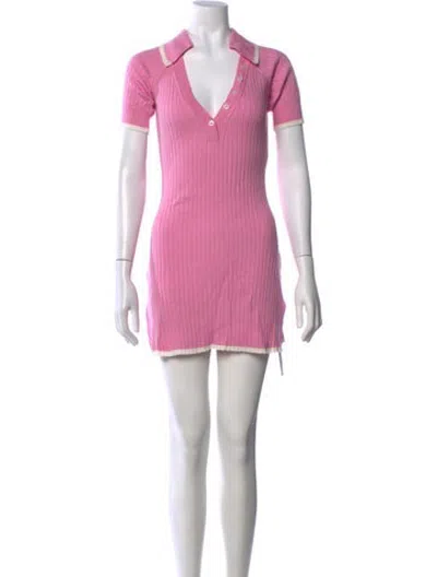 Pre-owned Matthew Bruch V-neck Mini Dress In Pink