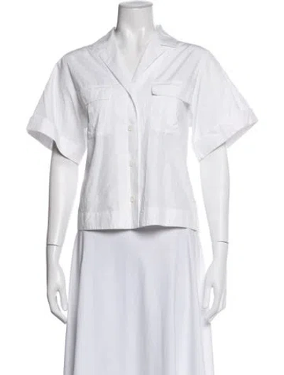 Pre-owned Matthew Bruch V-neck Short Sleeve Button-up Top In White