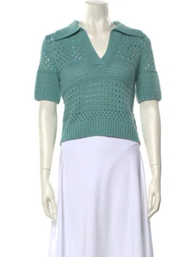 Pre-owned Matthew Bruch V-neck Short Sleeve Crop Top In Blue