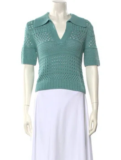 Pre-owned Matthew Bruch V-neck Short Sleeve Crop Top In Green