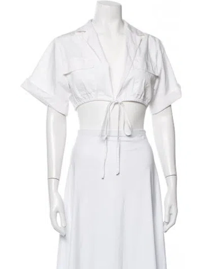 Pre-owned Matthew Bruch V-neck Short Sleeve Crop Top In White