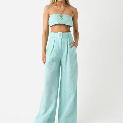 Matthew Bruch Wide Leg Pleated Pant In Seafoam Melange Linen In Blue