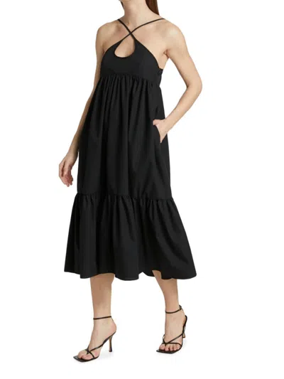 Matthew Bruch Women's Cross-strap Cut-out Midi-dress In Black