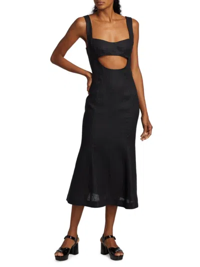 Matthew Bruch Women's Eva Flared Linen Midi-dress In Black