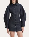 Matthew Bruch Women's Seamed Mutton-sleeve Denim Mini Dress In Blue