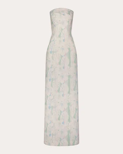 Matthew Bruch Women's Strapless Denim Midi Dress In Tropical Printed Denim