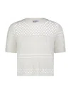 Matthew Bruch Women's Stripped Mesh Boxy T-shirt In White Knit In White