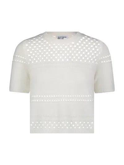 Matthew Bruch Women's Stripped Mesh Boxy T-shirt In White Knit