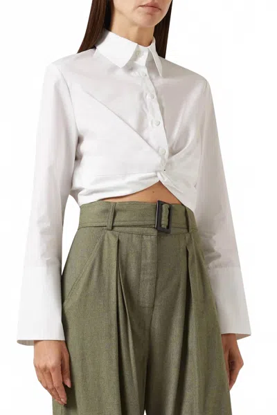 Matthew Bruch Women's Twist Button Up Top In White In Multi