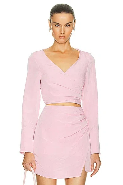 Matthew Bruch Wrap Long Sleeve Top In Pink