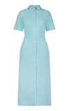 Matthew Bruch Wrapped Linen-blend Midi Shirt Dress In Blue
