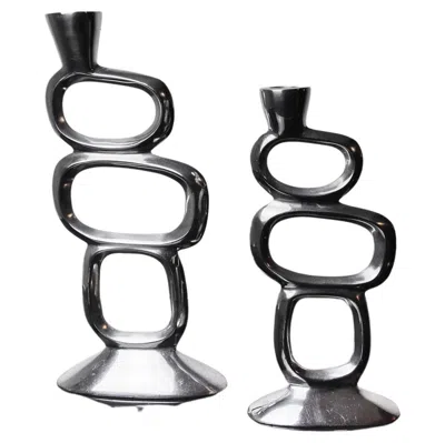 Pre-owned Matthew Hilton Pair Of Circle Candlesticks By , England, 1980 In Black