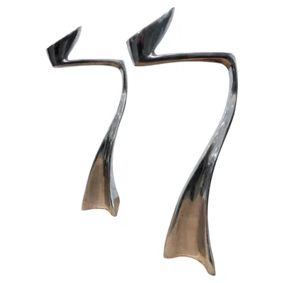Pre-owned Matthew Hilton Pair Of Swan Candle Holders In Aluminum By  For Scp England, 1987 In Gray