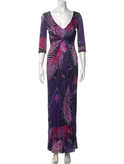 Pre-owned Matthew Williamson Animal Print Long Dress In Purple
