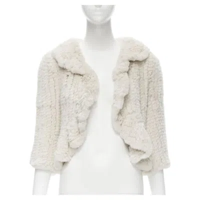 Pre-owned Matthew Williamson Beige Rabbit Fur Ruffle Collar 3/4 Sleeve Short Jacket Uk8 Xs In Brown