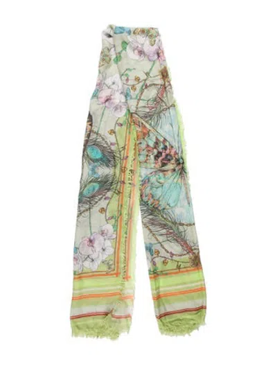 Pre-owned Matthew Williamson Cashmere Floral Print Scarf In Green