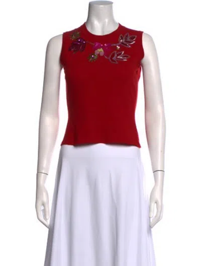 Pre-owned Matthew Williamson Cashmere Floral Print Sweater In Red