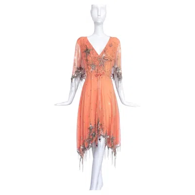 Pre-owned Matthew Williamson Celestial Glamour Star Runway Silk Dress In Sand