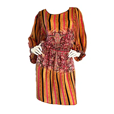 Pre-owned Matthew Williamson Colorful Ethnic Beaded Tunic Dress W/ Billow Sleeves In Orange
