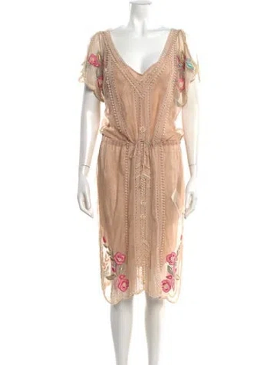 Pre-owned Matthew Williamson Floral Print Midi Length Dress In Neutral