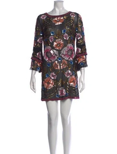 Pre-owned Matthew Williamson Floral Print Mini Dress In Black