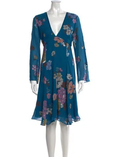 Pre-owned Matthew Williamson Floral Print Mini Dress In Blue