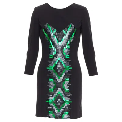 Pre-owned Matthew Williamson Green Rectangular Sequin Embellished Illusion Dress Uk10 M