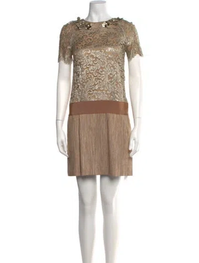Pre-owned Matthew Williamson Lace Pattern Mini Dress W/ Tags In Neutral