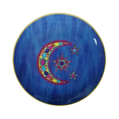 Pre-owned Matthew Williamson Les Ottomans "the Moon Design" Large Porcelain Plate By  In Blue