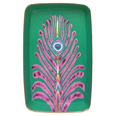 Pre-owned Matthew Williamson Les Ottomans "the Peacock Design" Rectangular Iron Tray By  In Blue