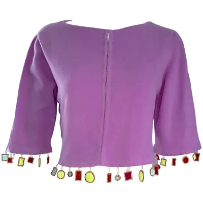 Pre-owned Matthew Williamson Mathew Williamson Whimsical Lilac Purple Cashmere 3/4 Sleeve Cropped Cardigan