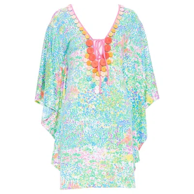 Pre-owned Matthew Williamson Multicolored Floral Resort Sequin Disk Kaftan Cover Up Uk6 Xs In Blue