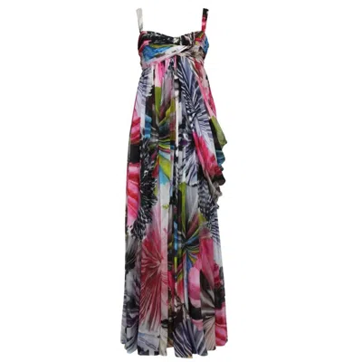 Pre-owned Matthew Williamson New  Silk Flowers Printed Dress Gown Us 12 In Black
