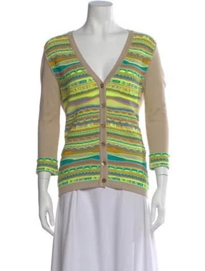Pre-owned Matthew Williamson Patterned V-neck Sweater In Green