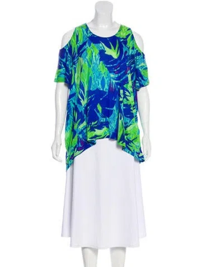 Pre-owned Matthew Williamson Printed Cold-shoulder Top In Blue