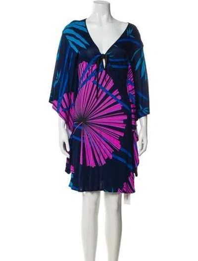 Pre-owned Matthew Williamson Printed Keyhole Accent Robe In Blue