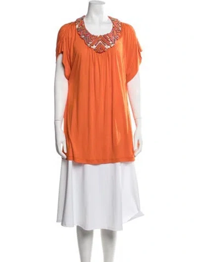 Pre-owned Matthew Williamson Scoop Neck Short Sleeve Top In Orange